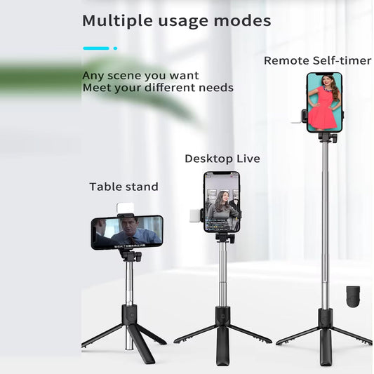 Navkar Crafts Selfie Stick with Tripod Stand, 3 in 1 Multifunctional Design, Rechargeable LED Light with Vlogging & Photo Shoot, Selfie Stick with Bluetooth Remote
