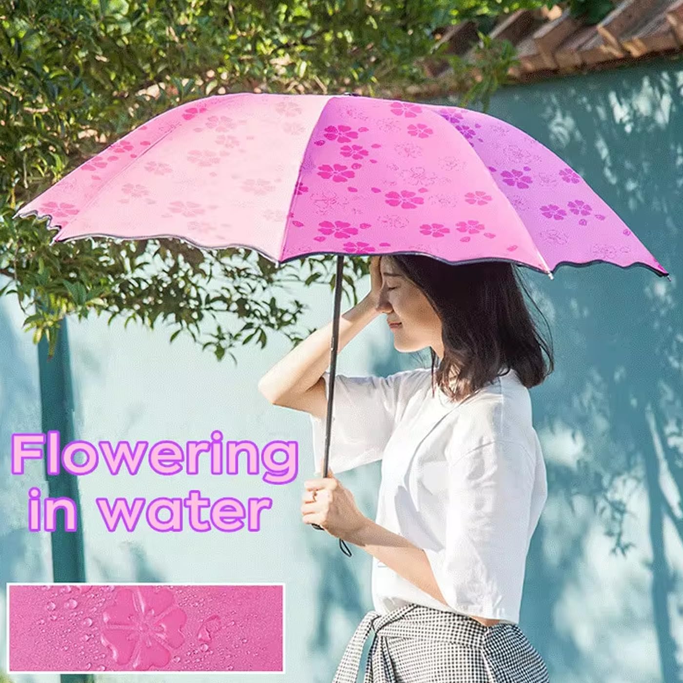 Navkar Crafts Flower Printed Three fold Manual Umbrella For Men And Women, Windproof And Magic Umbrella, Umbrella For Rain And Uv Protection, Blossom Umbrella