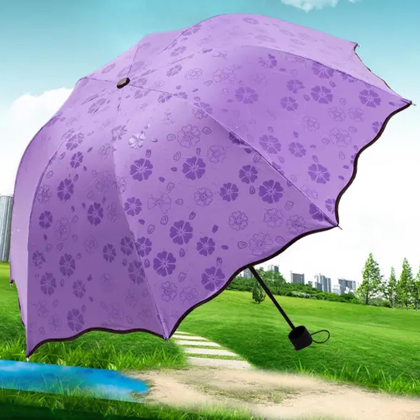 Navkar Crafts Flower Printed Three fold Manual Umbrella For Men And Women, Windproof And Magic Umbrella, Umbrella For Rain And Uv Protection, Blossom Umbrella