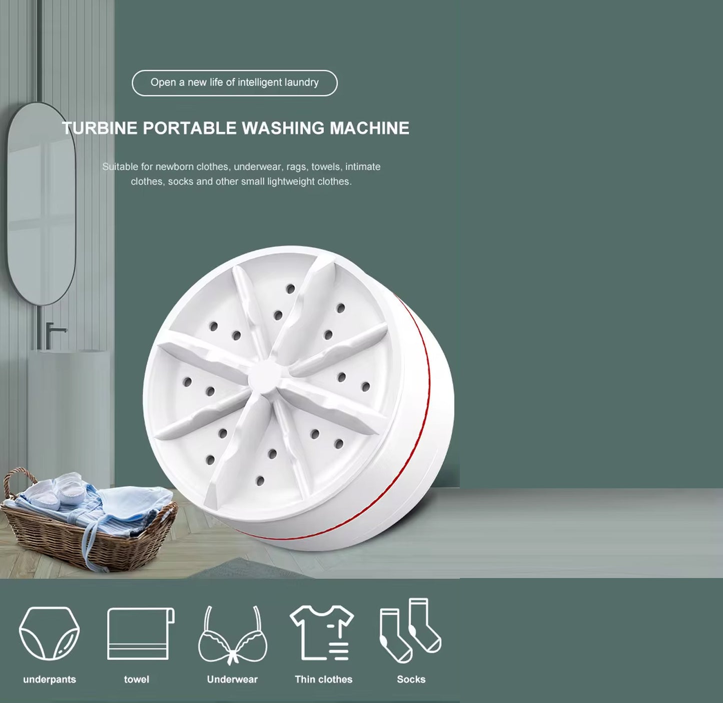 Navkar Crafts Mini Washing Machine Turbine Washer with USB Cable - for Home Camping Dorms Business College Rooms