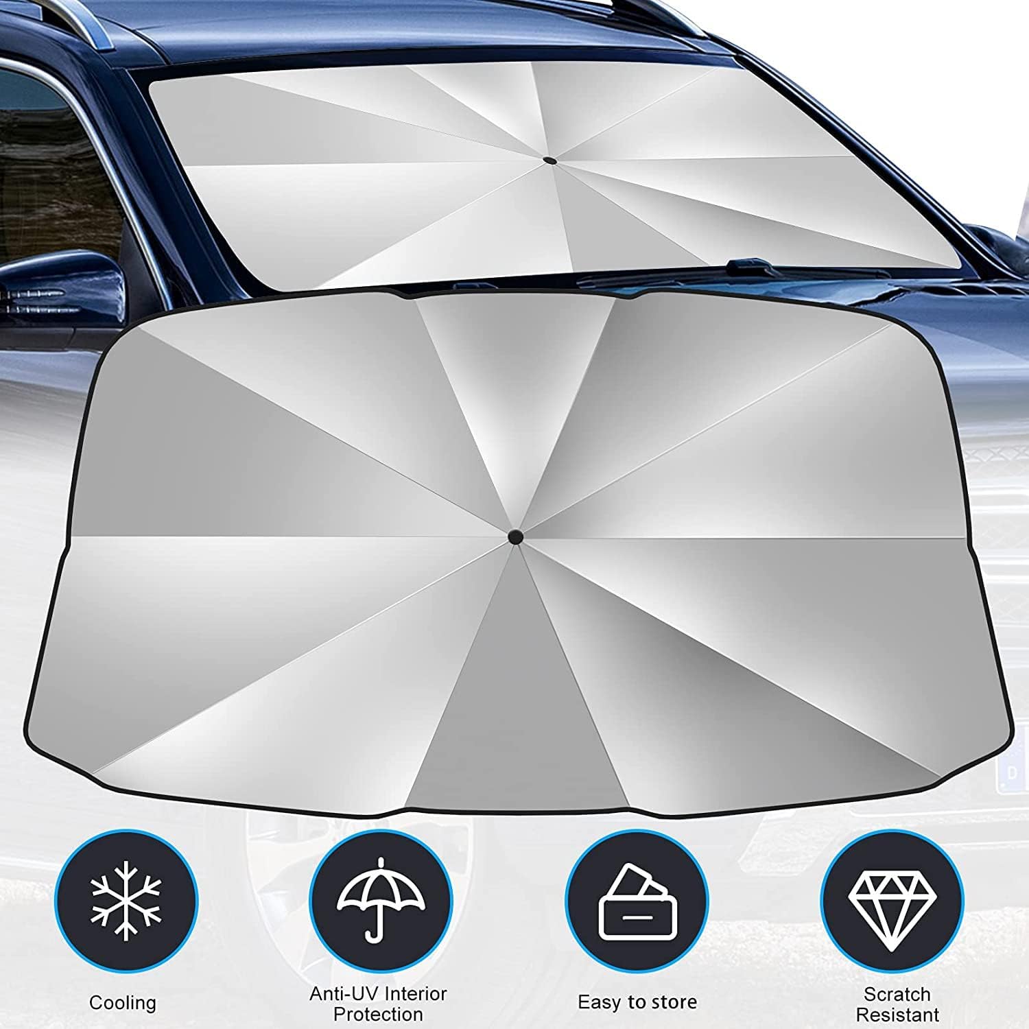 Navkar Crafts Car Sun Shade Windshield Cover, Umbrella Windshield Sun Shade for Car Front Window，Sun Protection & Heat Insulation Foldable Sun Shade，Full Cover Sun Shade for Most Vehicles - Premium Car Sun Shade from Navkar Crafts - Just $499! Shop now at Navkar Crafts