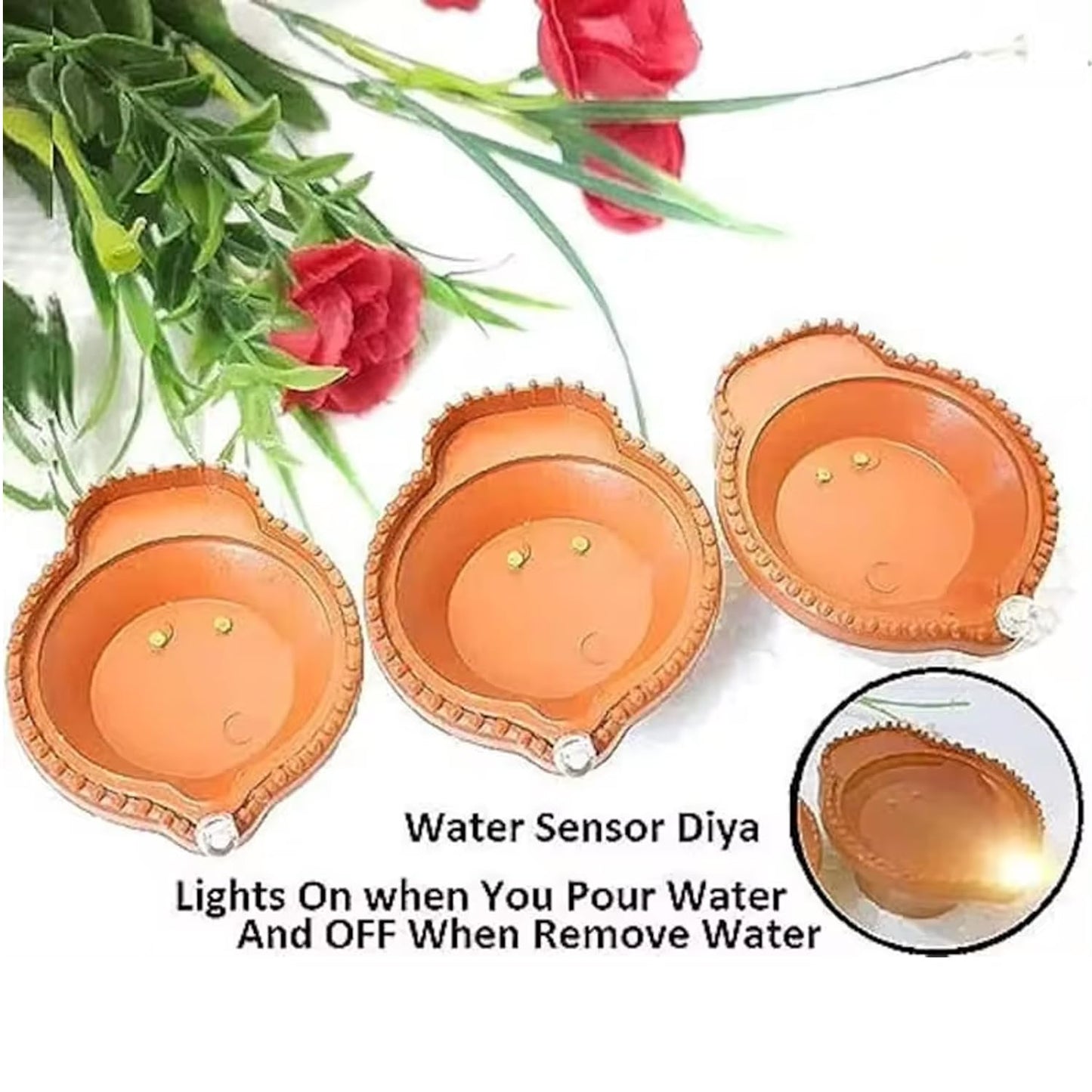 Navkar Crafts Water Sensor Diya for Home Decoration - Electric Flameless & Smokeless LED Diya Lights, Candle for Home Decor, Diwali Festivals Decoration, Christmas, New Year