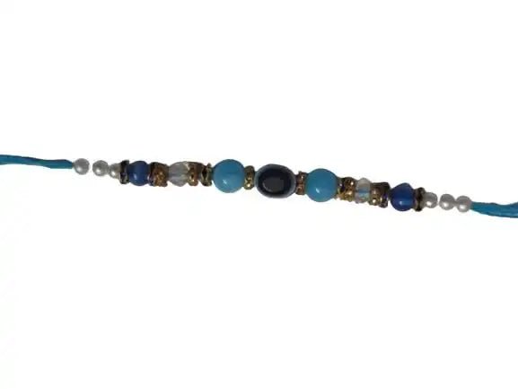 Navkar Crafts Rakhi with Roli Chawal for Brother/Bhaiyya/Bhai - Blue - Navkar Crafts